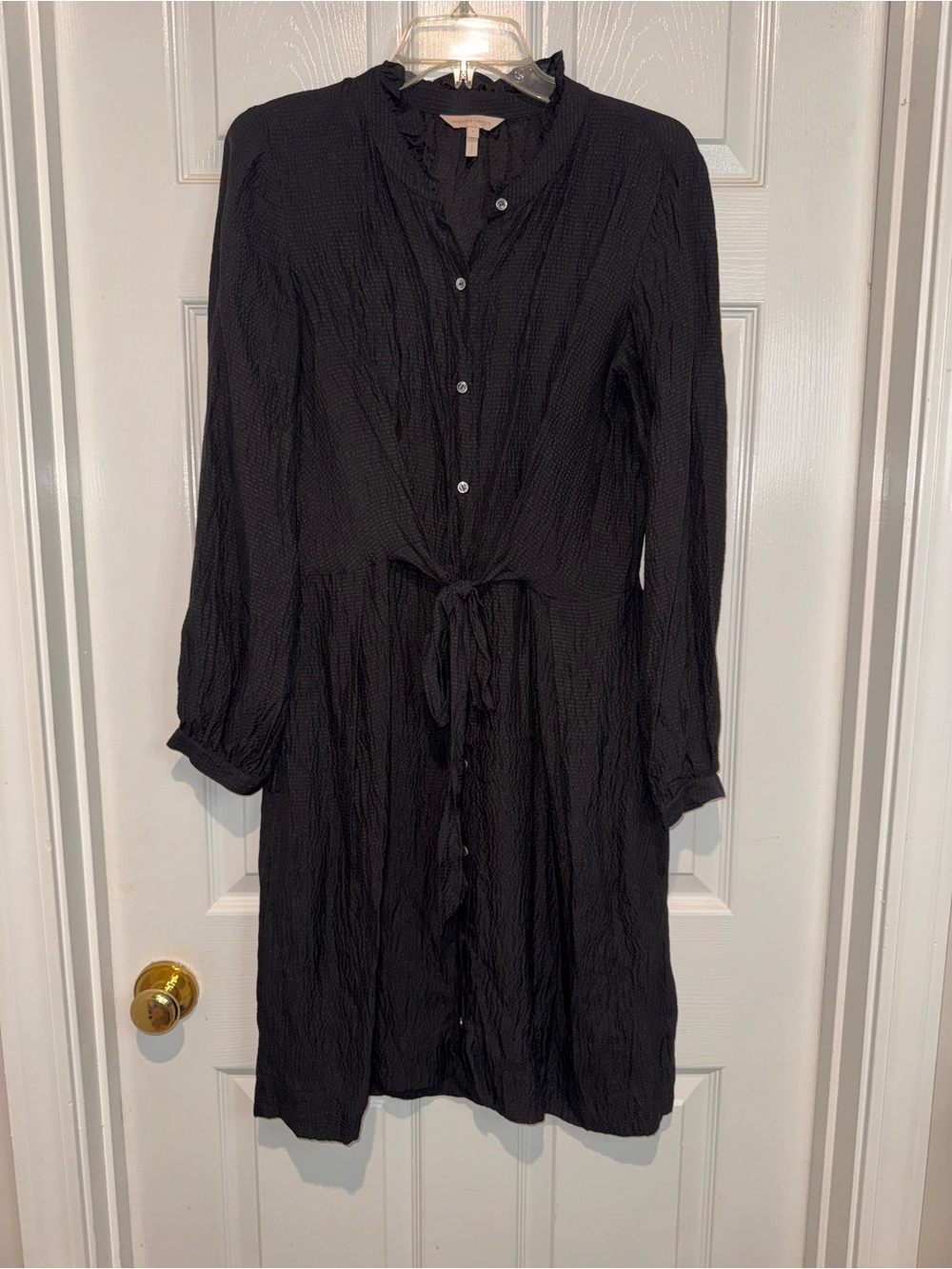Rebecca Taylor Black Button-Front Tie-Waist Long Sleeve Dress. 100% Silk. Size 8